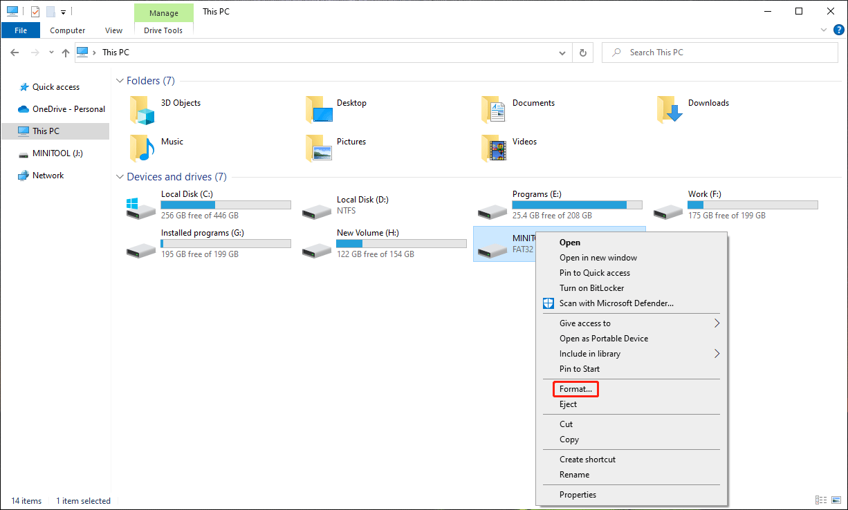 select Format from the context menu