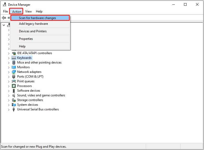 click Scan for hardware changes