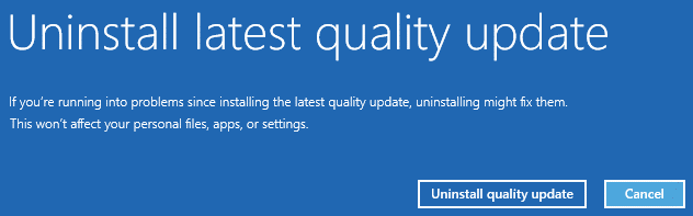 hit Uninstall quality update