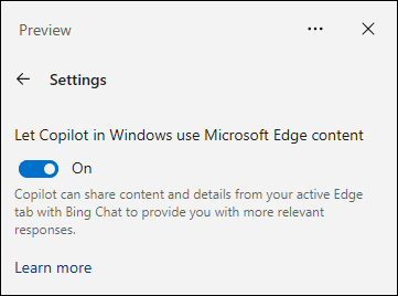 turn on Let Copilot use content from Microsoft Edge