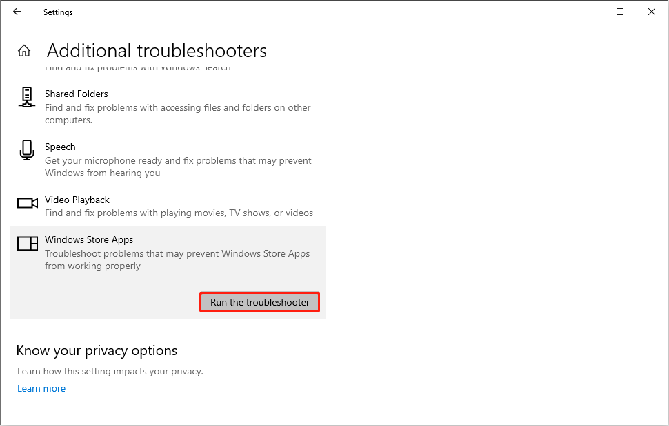 run the Windows Store Apps troubleshooter