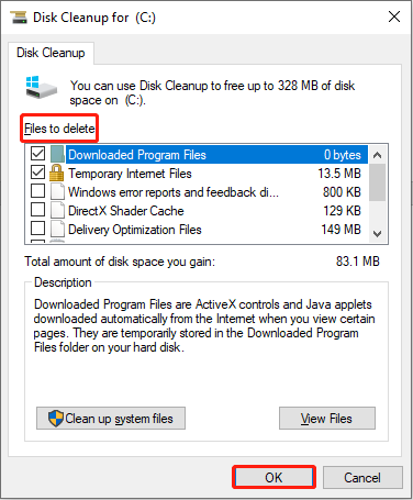 delete files with Disk Cleanup