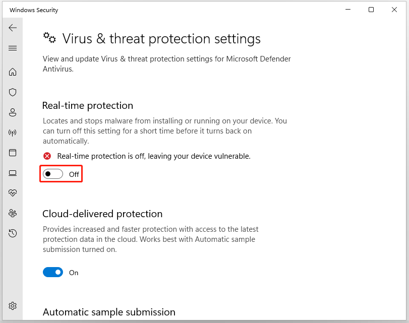 turn off Real-time protection