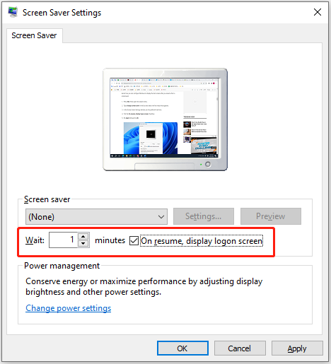 change screen saver settings