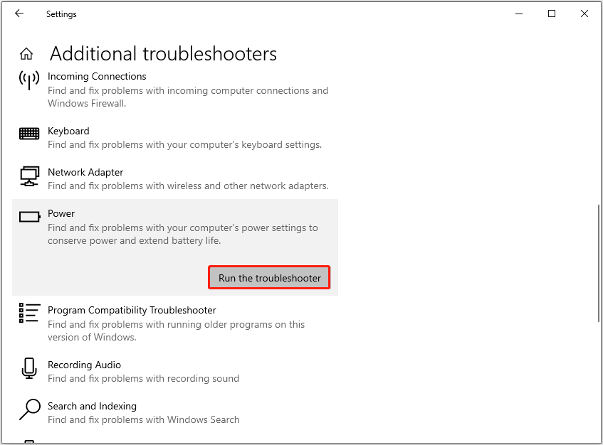 run the power troubleshooter