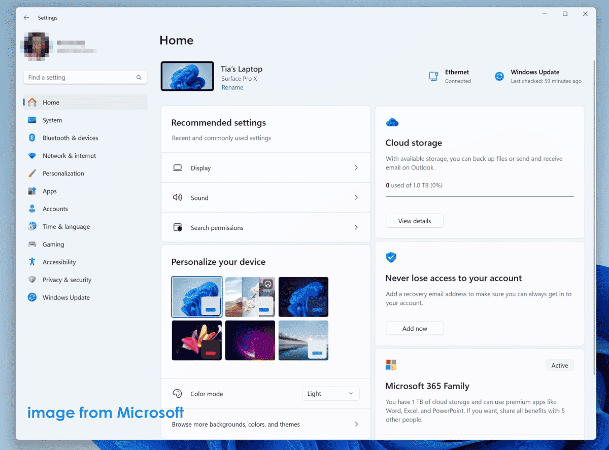 Windows 11 new Settings homepage