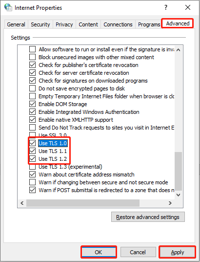 change the internet properties