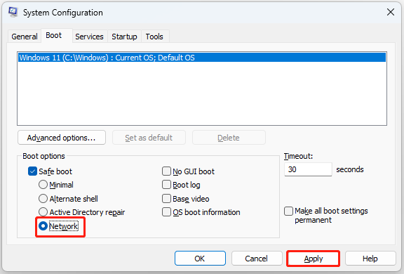 start PC in Safe Mode with network