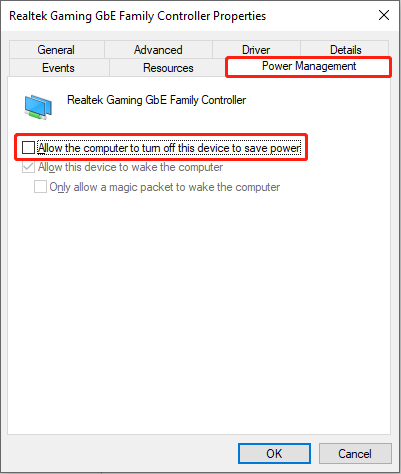 change the Power Management setting