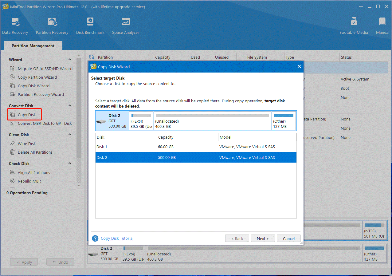 back up hard disk using MiniTool