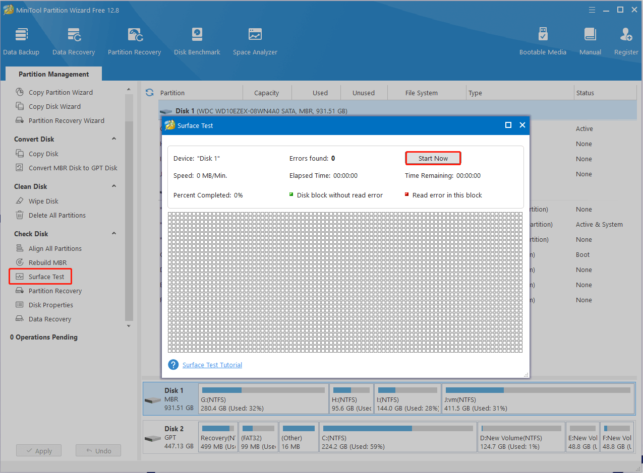 check bad sectors using MiniTool