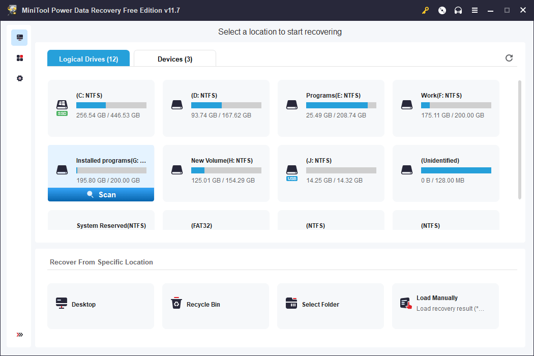 choose the target drive to scan