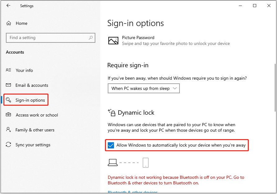 enable dynamic lock