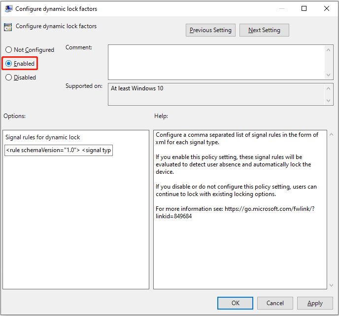 select Enabled