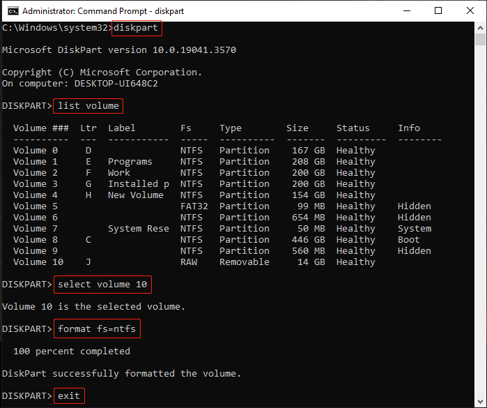 format an SD card using diskpart