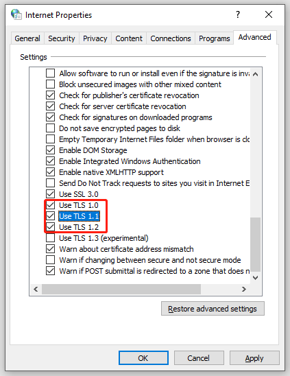 tick the three options