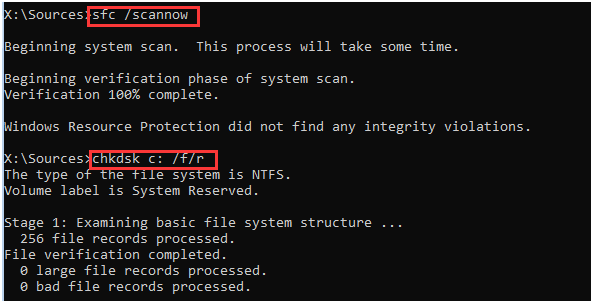 execute chkdsk c: /f /r