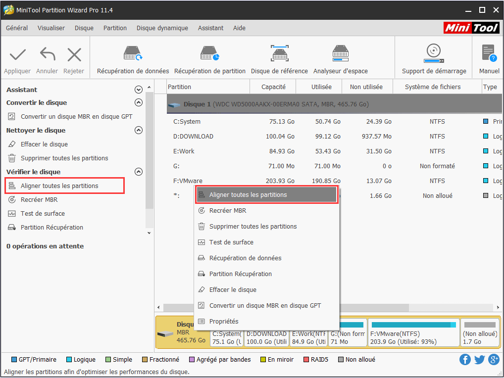 sélectionnez Aligner toutes les partitions