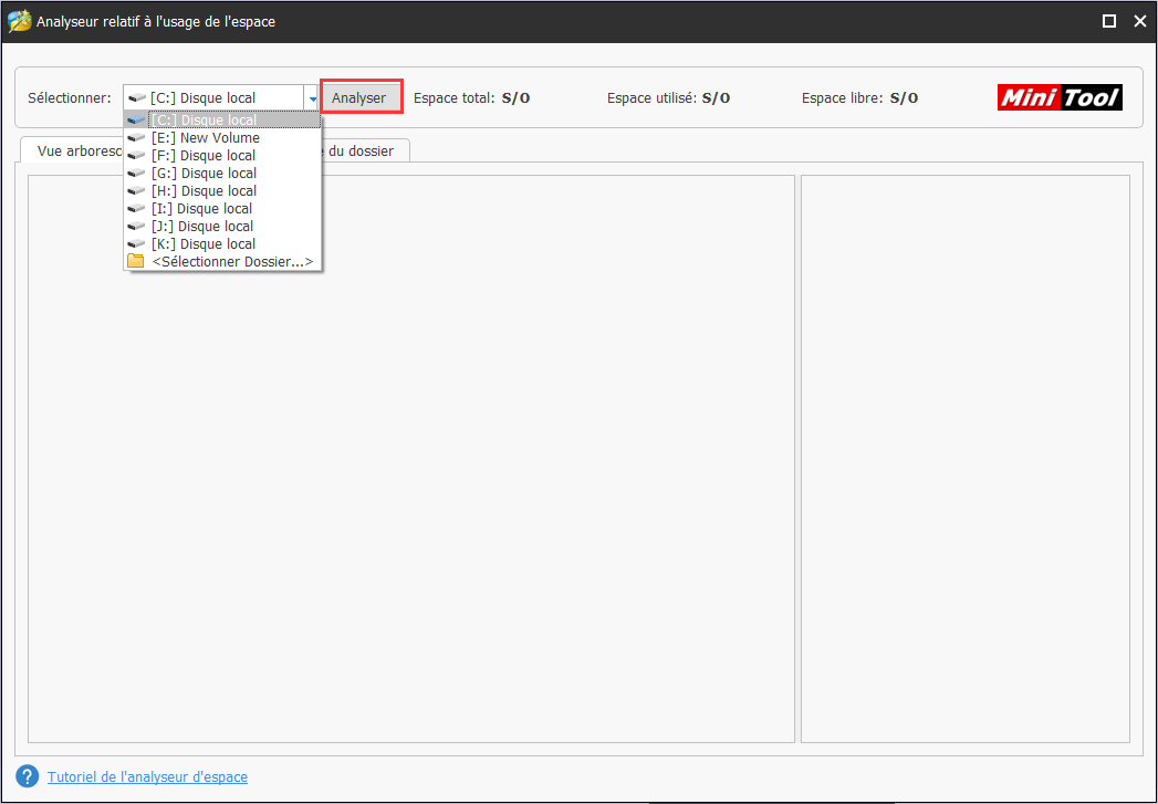 choisissez une partition à analyser dans le menu déroulant et cliquez sur Analyser