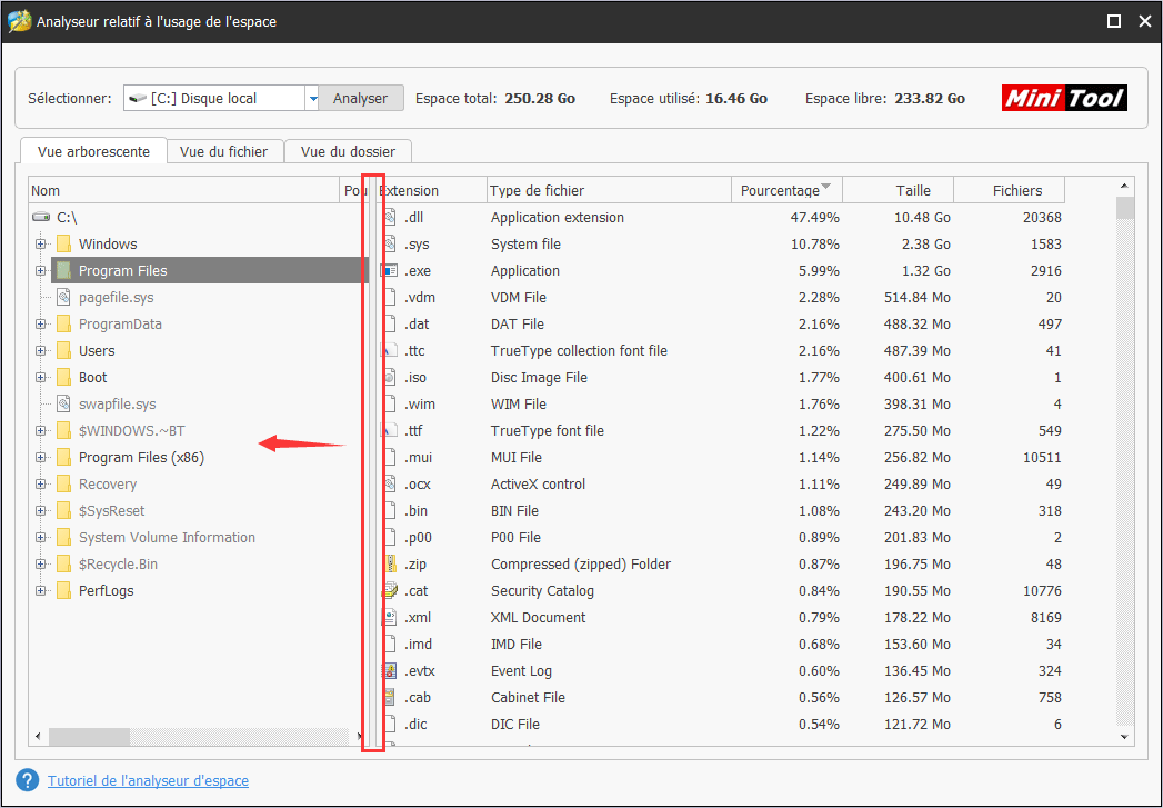 déplacez la colonne vers la gauche et vous verrez des informations plus détaillées