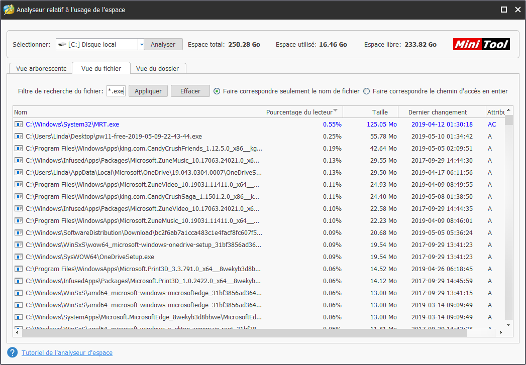 filtre de recherche de fichiers