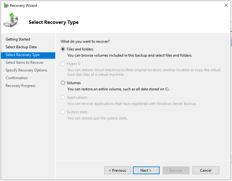 select the recovery type