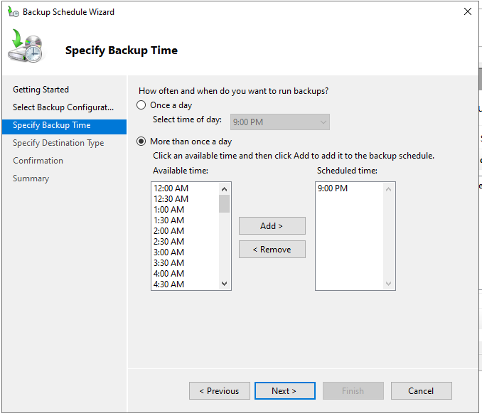 specify the backup time