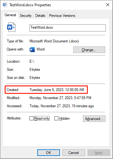 changed created date