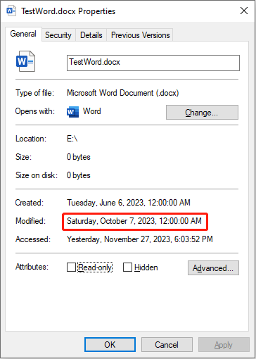 changed modified date