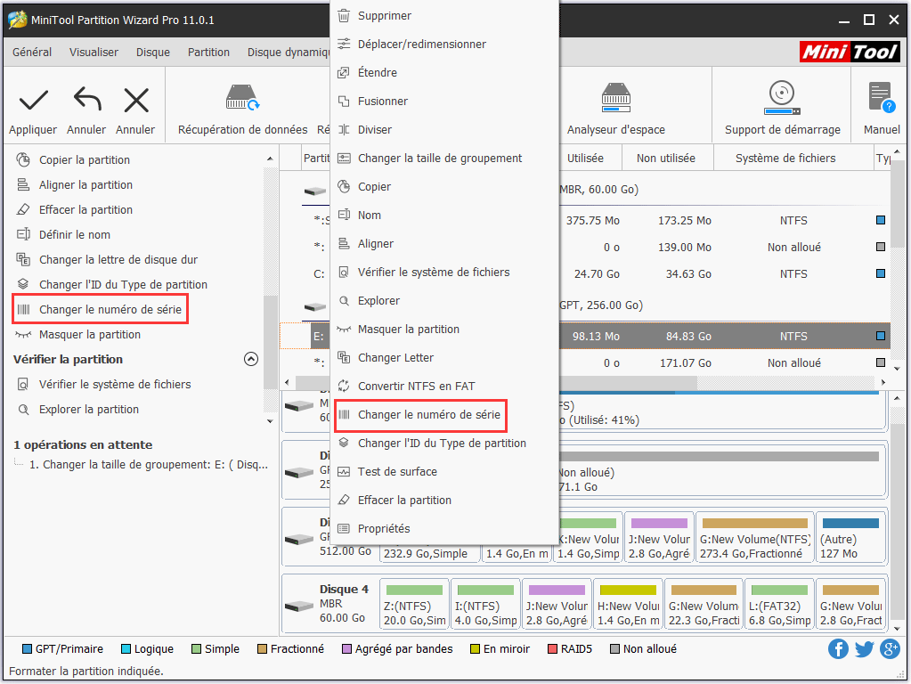 cliquez sur Changer le numéro de série