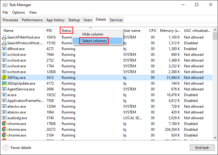 choose Select columns