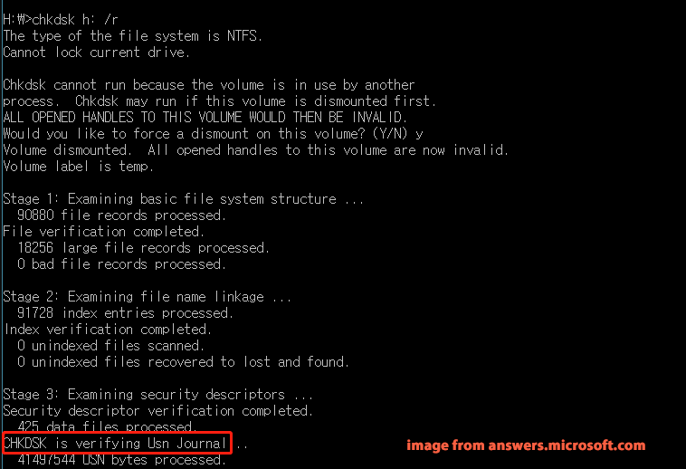 CHKDSK is verifying USN Journal