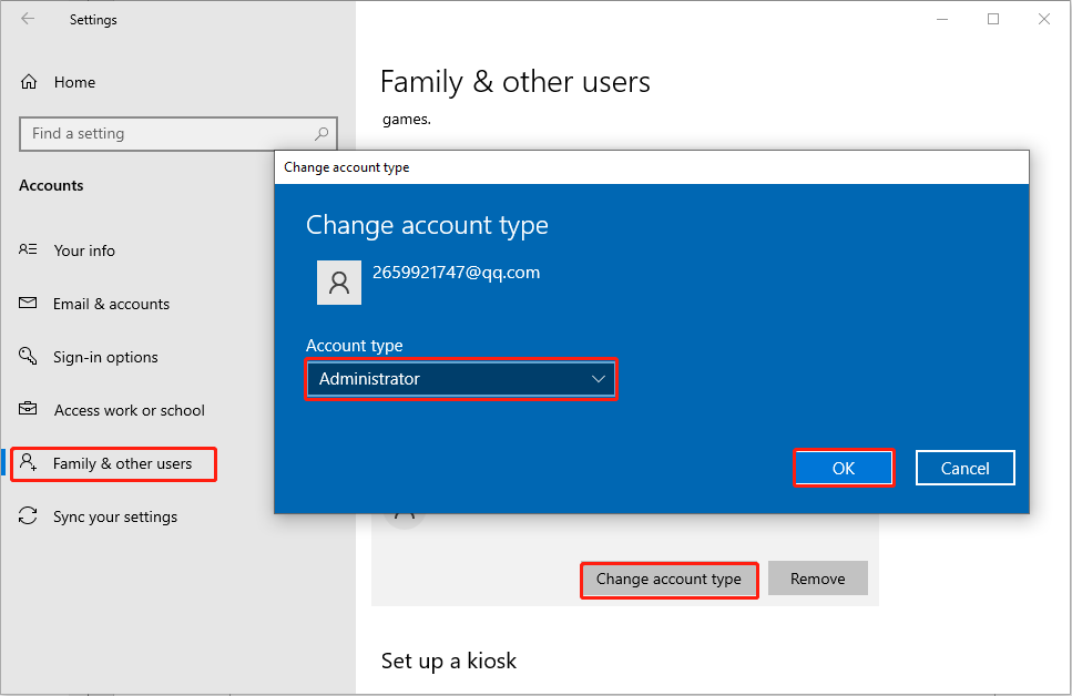 change account type to Administrator