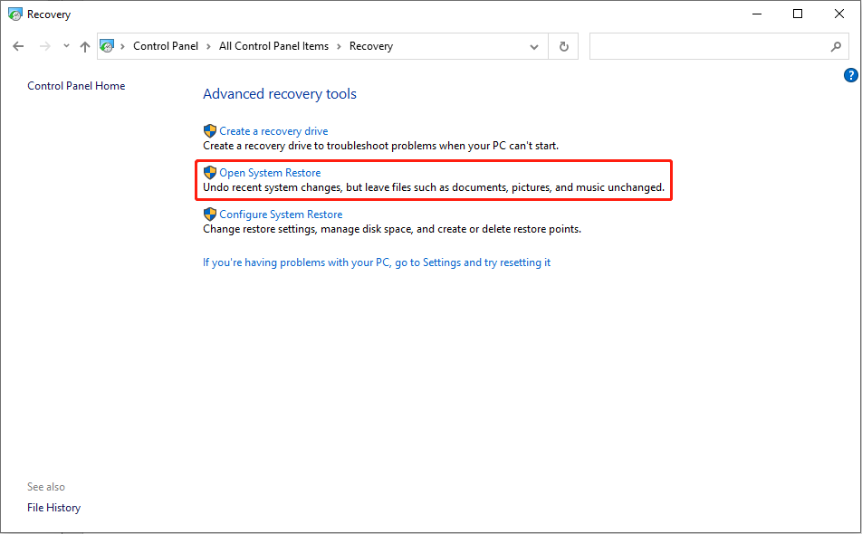 start system restore
