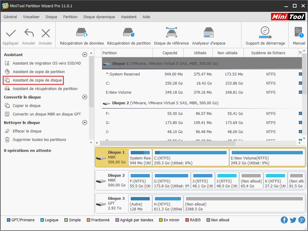 choisissez directement l'assistant de copie de disque dans la barre d'outils