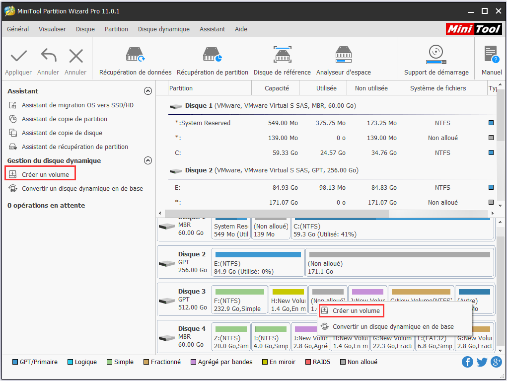 Cliquez sur Créer un volume dans le segment d'espace libre du disque dynamique