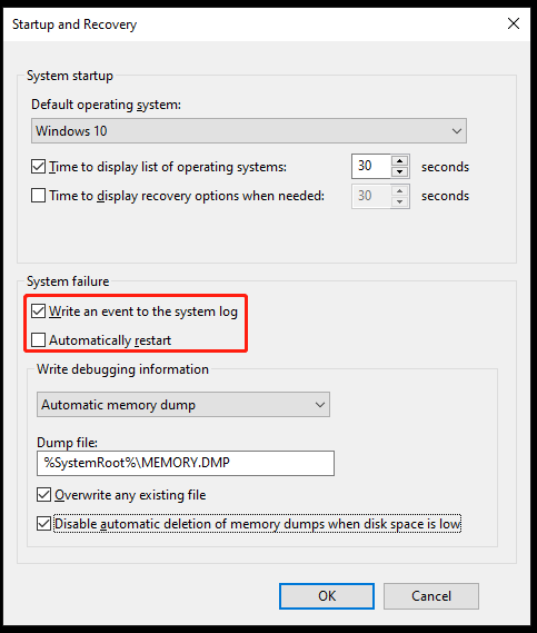 untick Automatically restart