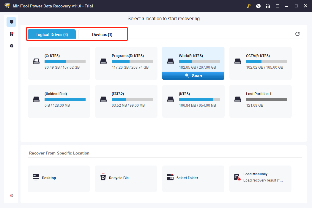 seleccione la unidad de destino para escanear