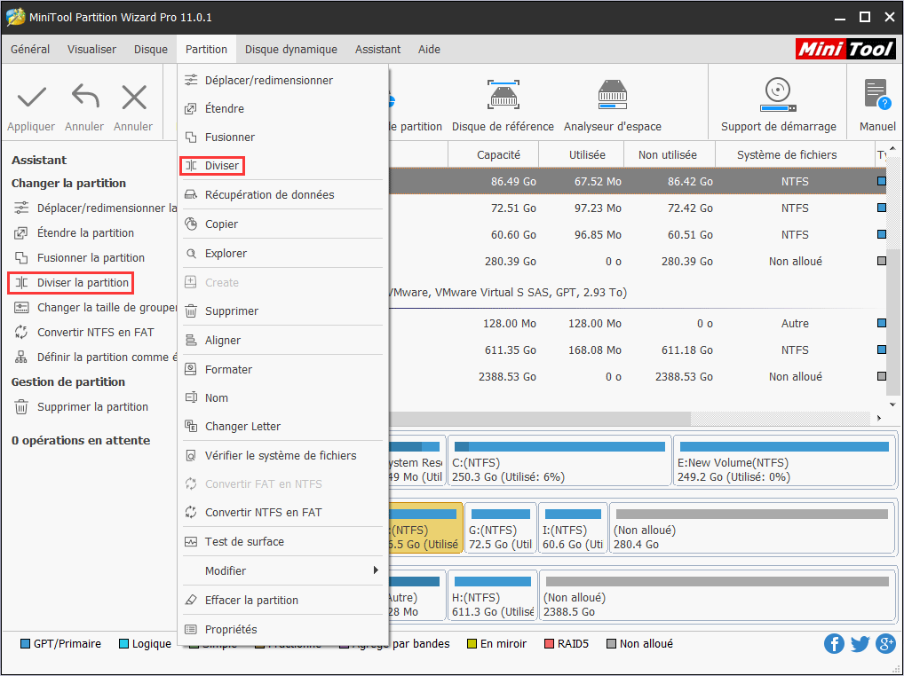 sélectionner une partition divisée