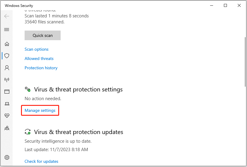 click Manage settings