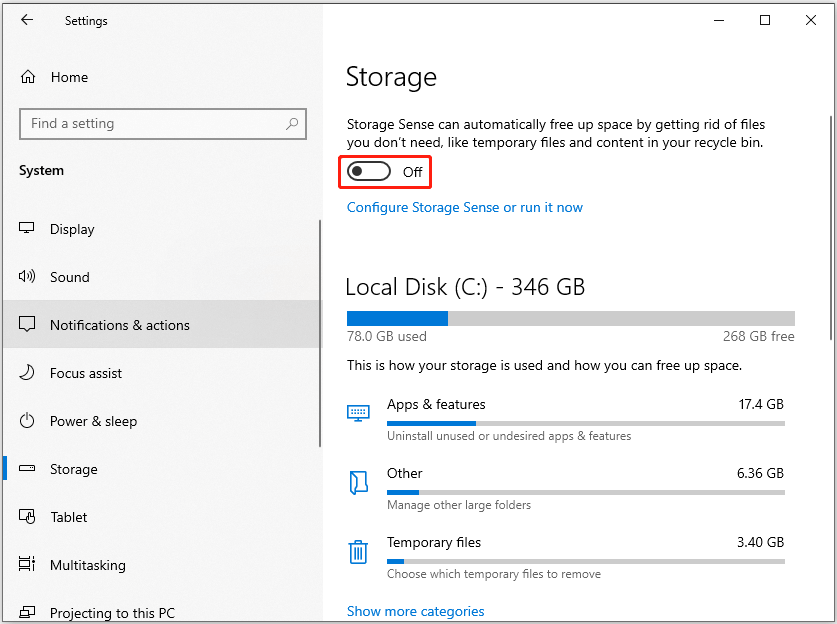turn off Storage Sense