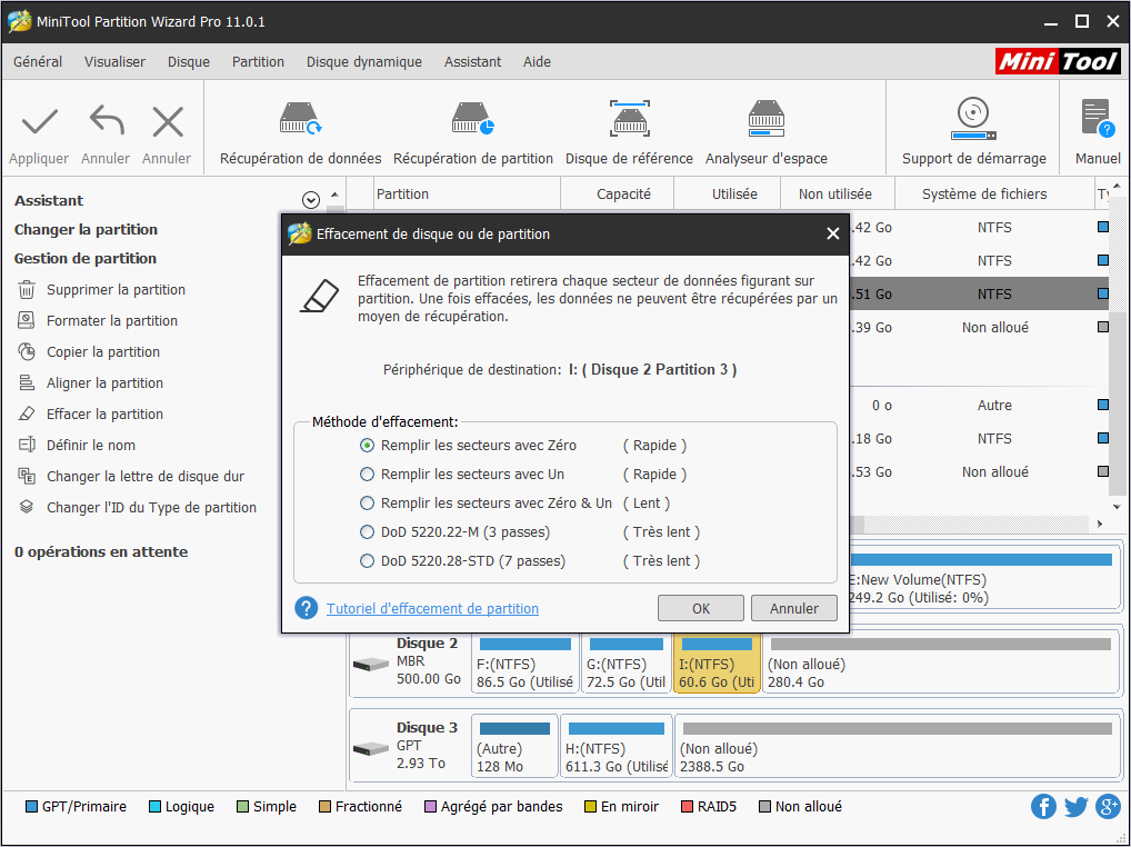 sélectionnez une méthode d'effacement et cliquez sur OK pour revenir à l'interface principale