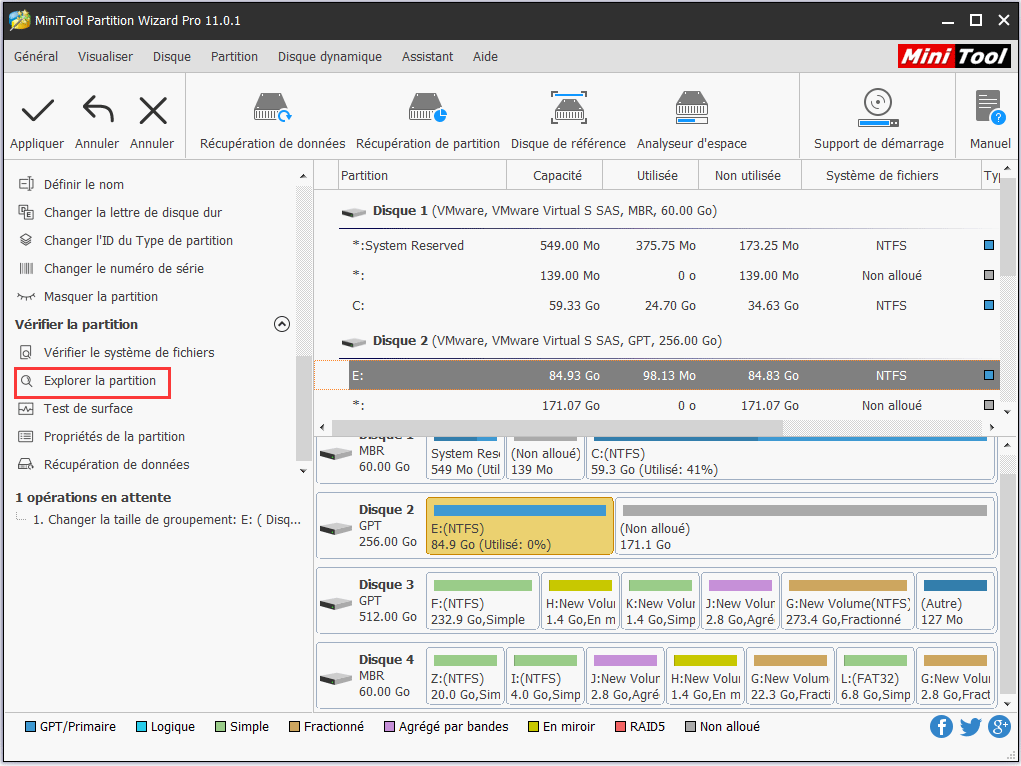 choisissez Explorer la partition dans le panneau d'action