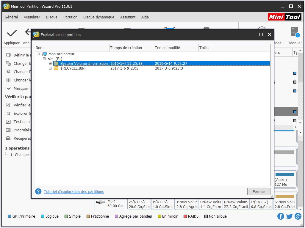 tous les fichiers de cette partition sont listés avec une arborescence