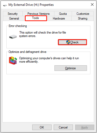 error checking the drive