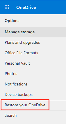 choose Restore your OneDrive