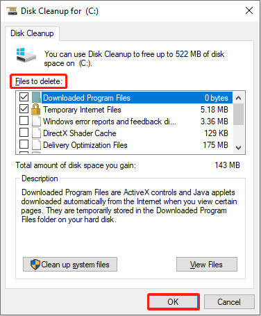 choose files that need to be deleted