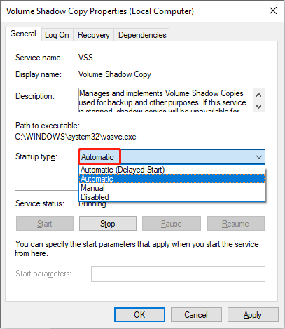change the startup type