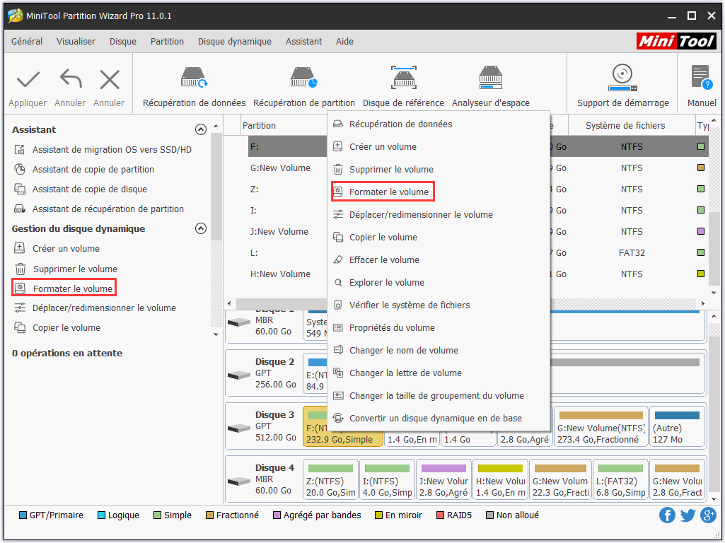 cliquez sur Format Volume pour formater le volume spécifié