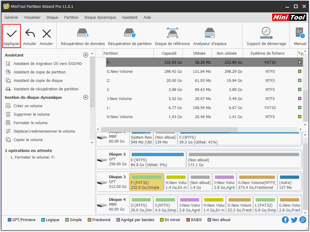 exécuter le changement en cliquant sur Appliquer